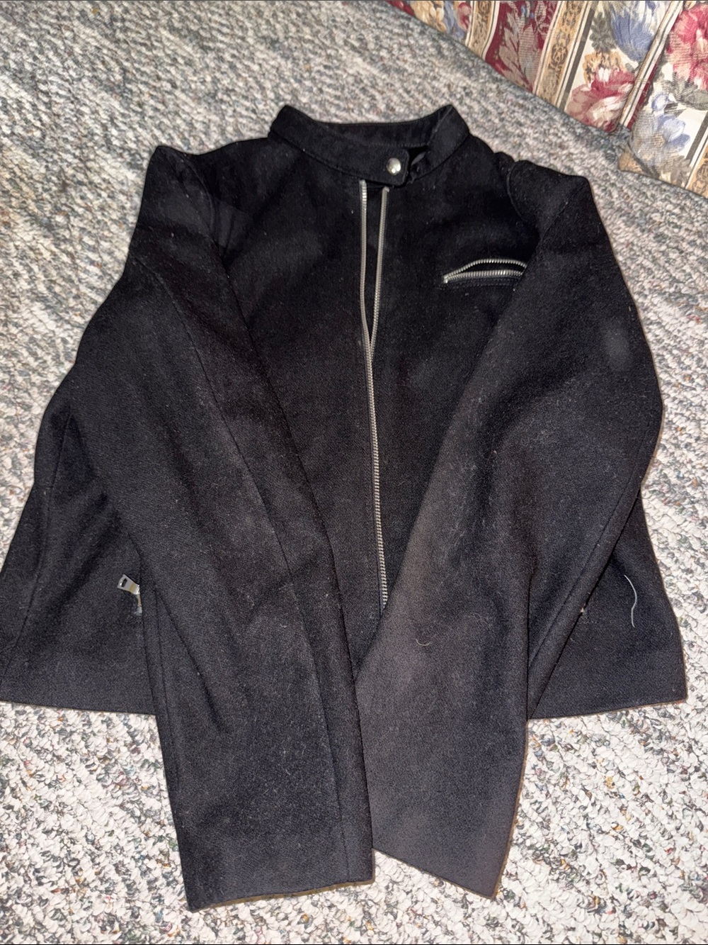 GAP Black Wool-Blend Women's Pea Coat with Zip Detail